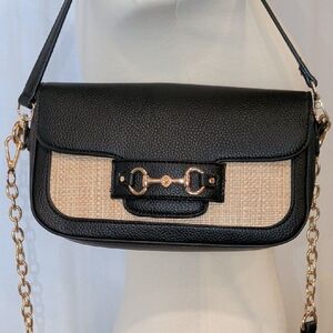 NWOT Black and Tan Crossbody Bag with Gold Accents